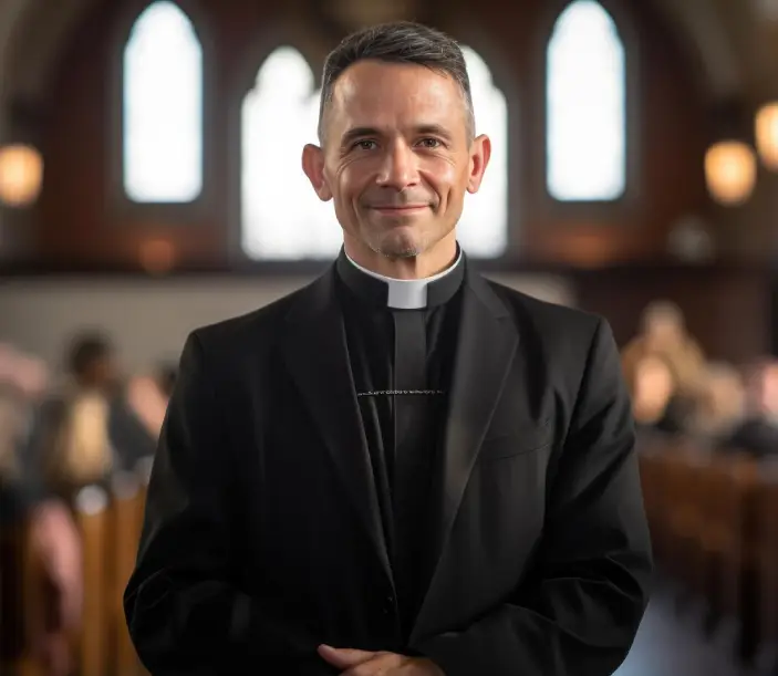 Presbítero católica en una iglesia al frente de la feligresía.